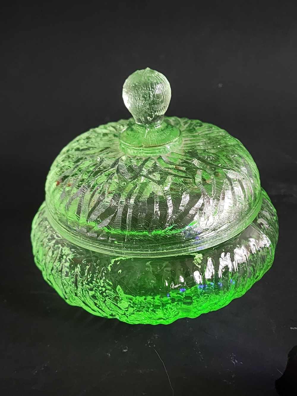 Vintage Uranium Glass Candy Dish | Green Depression Glass Powder Bowl